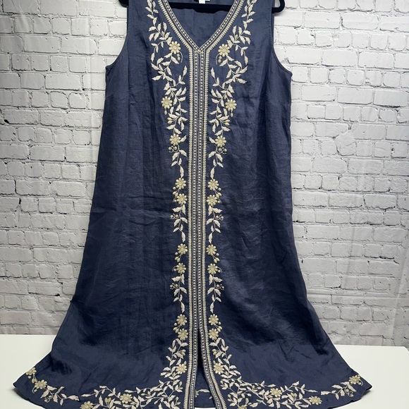 PUREJILL Linen Embroidered Sleeveless Maxi Dress size XL - Picture 5 of 14